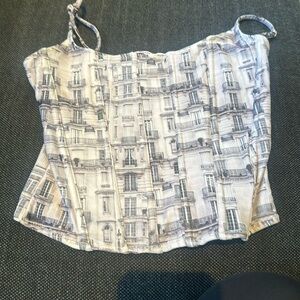 BROOKLYN KARMA corset tank / black + white city window print / size S